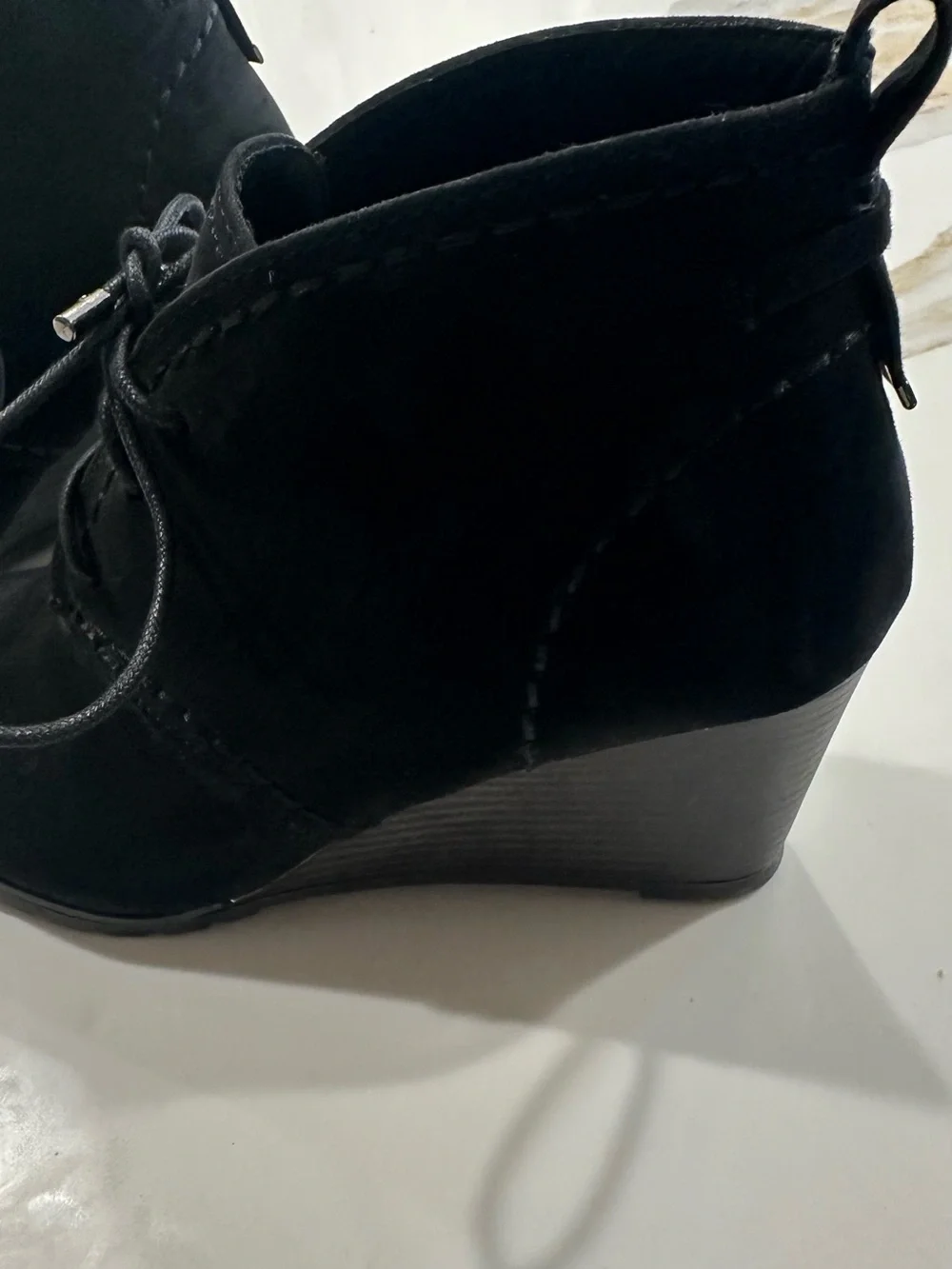 SO Black Lace-Up Wedge Ankle Booties